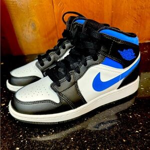 Kids Black and Blue High-Top Jordans